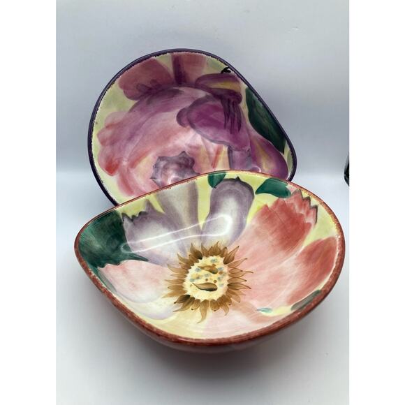 Two Vintage pfalzgraff Flower Market Ceramic Art Abstract Fruit- Salad Bowls - Picture 1 of 7
